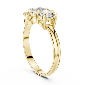 Bague de fiançailles Toi et Moi en Moissanite, taille ronde, design halo en forme de poire, en alliage d'or jaune 14K, vente en gros d'usine, bijoux fins pour fêtes - Product Image 5