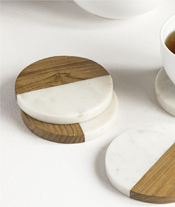 Marble Acacia Wood Coaster Mats Pads <b>Grey</b> Stone With Wood Design Custom Logo Wood Coaster Top Price - Product Image 4