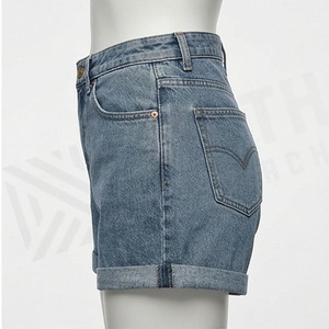 Fashionable Women Straight Vintage <b>Button</b> High Waist Knee Length Denim Washed Distressed <b>Jeans</b> Shorts Summer Apparel - Product Image 3