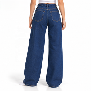 Vaqueros de corte recto para mujer, al por mayor, lavado oscuro, marca privada para marcas de moda, tallas S-XL, MOQ bajo, de fábrica - Product Image 5