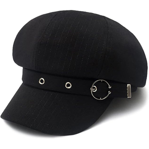 Casquette Gavroche Noire à Rayures Fines avec Anneau Métallique et Bande Réglable, Chapeau Fedora Unisexe Style Punk pour Adultes, Tenue Décontractée - Product Image 1