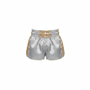 Pantalones Cortos de Muay Thai Personalizados con Lentejuelas, Cintura Elástica, Satén Plateado, Pantalones de Entrenamiento con Paneles Laterales Brillantes, Ropa de Boxeo Profesional - Product Image 1