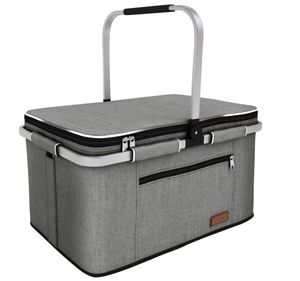 Panier de pique-nique et de courses en polyester gris avec poignée, panier isotherme suspendu écologique avec une capacité de charge de 10 kg - Product Image 1