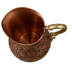 Pichet à eau artisanal en cuivre avec motif floral vintage et poignée en laiton – Bénéfices ayurvédiques pour la santé – Récipient à eau - Product Image 2