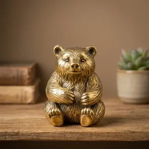 Figurine d'ours en métal artisanale, sculpture d'ours assis, statue d'animal sauvage détaillée, décoration de luxe pour la maison et le bureau - Product Image 4