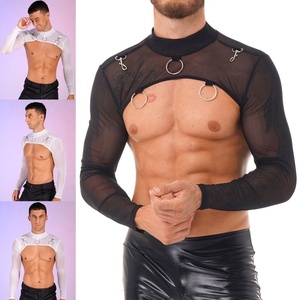 <strong>Men</strong> Mock Neck Long Sleeve T-Shirt See-Through Mesh Half <strong>Crop</strong> <strong>Top</strong> Party Stage Performance Clubwear Wholesale Bulk <strong>Crop</strong> <strong>Tops</strong> - Product Image 2