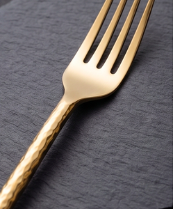 Stainless Steel Gold PVD Coated Flatware Set Of 4 Cutlery Spoon Fork Knife Hammered Handle Perfect Wedding Rental Cutlery - Product Image 4