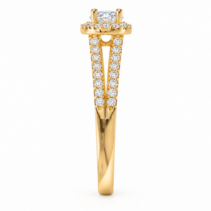 0.60 CTS Round Halo <b>Split</b> Double Row Pave <b>Ring</b> Classic 14K Yellow Gold Lab Grown Diamond Engagement <b>Ring</b> OEM Custom Jewelry - Product Image 2