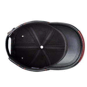 Gorra de béisbol de cuero negro con costuras rojas ajustable para hombre, uso casual, gorro para las cuatro estaciones, 56-58 cm - Product Image 3