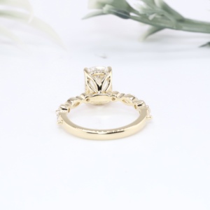 Anillo de Compromiso Clásico de Oro Amarillo con Diamante Cultivado en Laboratorio de Corte Cojín y Banda de Boda Alternante de Marquesa, Joyería Fina para Mujer TULSIYA - Product Image 3