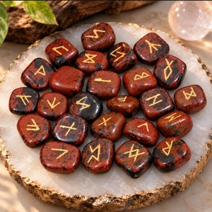 Ensemble de 25 runes en obsidienne acajou de qualité supérieure, cristaux naturels sculptés pour la guérison spirituelle des chakras et la divination angelique - Product Image 4