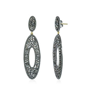 Pendientes de Plata 925 con Diamantes Baguette Naturales, Hechos a Mano, con Cierre a Presión, Joyería Fina, 17X60 MM - Product Image 2