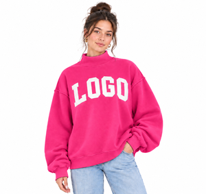 Customized All Seasons Wear <b>Lightweight</b> Polyester/Cotton Blended Long Sleeves Drop Shoulder Mock Neck <b>Sweatshirt</b> For <b>Women's</b> - Product Image 1