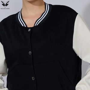 Best Supplier Newest Black White Full Sleeve Button Closure Autumn Short Length Contrast Color Design Women Varsity Jackets - Product Image 6