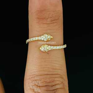 Anillo de serpiente de doble cabeza, anillo de oro de serpiente de diamante de doble cabeza, anillo de serpiente de diamante de oro sólido de doble Serpiente para ella, regalo para ella - Product Image 1
