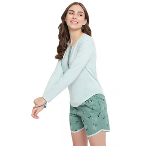 Winter Wear Women <b>Twin</b> <b>Set</b> Lightweight 100% Cotton Long Sleeve Pajama <b>Set</b> Casual Top Printed Short with Oem service - Product Image 4