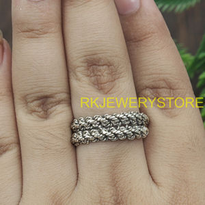 Handmade 925 Sterling Silver Braided <b>Ring</b> Vintage Woven Chain Pattern <b>Statement</b> Jewelry Adjustable Band Unisex Gift forWomen Him - Product Image 4