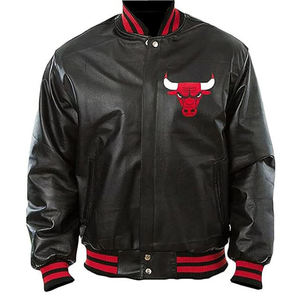 Real Leather <b>Denim</b> Winter Varsity <b>Jacket</b> for <b>Men</b> Stand Collar Quick Dry Breathable Customizable Design Black Color Red - Product Image 2