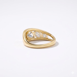 Anillo de Diamantes Trilogía de Oro Sólido de 18K con Certificación IGI, con Múltiples Piedras, Banda Ancha Estilo Cigarro, Joyería de Compromiso Única para Mujer - Product Image 5