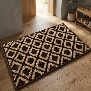 Alfombra de Entrada KONNECT INDIA con Diseño de Diamantes, Alfombra Rectangular Gruesa de Microfibra, Antideslizante y Lavable, Color Marrón Beige - Product Image 2