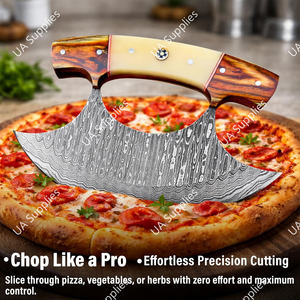 Cuchillo de Chef Ulu de Calidad, Acero de Damasco, Mango de Madera, Ambidiestro, Afilado como una Navaja, para Cortar Pescado y Carne, Personalizable - Product Image 6