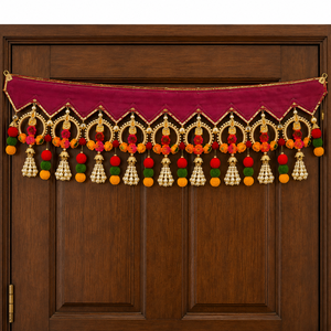 Traditional Handmade Floral Toran Door Hanging with Pearl Tassels Pink Gold Festive Bandhanwar Indian <b>Home</b> Decor Decoration - Product Image 4
