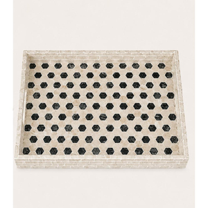 Handmade Mother of Pearl Inlay Eco-friendly Wedding Luxury Black <b>White</b> Decorative Serving <b>Tray</b> Platter for Hotel - Product Image 3