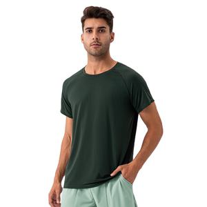 Camisetas de cuello redondo de alta calidad de secado rápido y alta elasticidad Nylon Spandex Gym Fitness Workout Reglan Camiseta de manga corta para hombres - Product Image 6