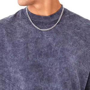 Camiseta de algodón tie-dye para hombre, manga corta, cuello redondo, corte holgado, estilo casual, tejido jersey, color azul liso. - Product Image 6