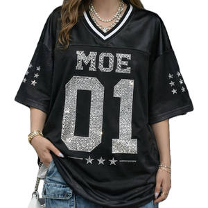 Camiseta Deportiva de Fútbol Americano Personalizada con Pedrería para Mujer, Estilo Oversize, Malla Transpirable, Ropa Urbana, OEM, Marca Privada, Venta al Por Mayor - Product Image 2