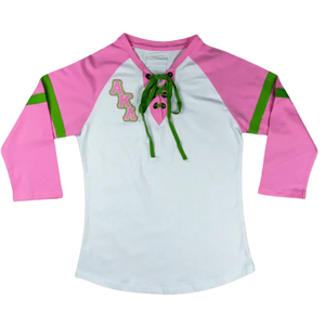 T-shirt graphique à manches raglan pour femme, imprimé sérigraphié, en coton doux, manches trois quarts, vêtement de mode - Product Image 1