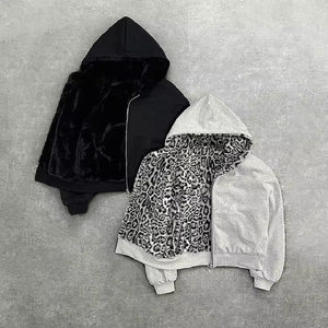 Sudadera con capucha extragrande para hombre, con cremallera, de doble cara, con estampado de leopardo personalizado, diseño reversible de color liso, fabricante de sudaderas con capucha para hombre. - Product Image 2