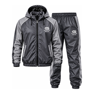 CHAMPS GEARS Combinaison de sudation d'entraînement de haute qualité, vêtement de fitness, logo personnalisé, tissu taffetas extensible bidirectionnel, col à capuche, taille élastique avec cordon de serrage - Product Image 1