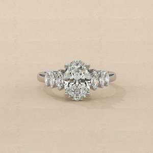 Authentic Moissanite 6x8MM Oval Cut 7 Stone Halo <b>Ring</b> <b>925</b> <b>Silver</b> Fine Fully Eternity Band Gift For Anniversary Party - Product Image 1