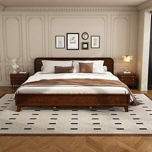 Cadre de lit avec pied de lit, meubles de chambre en bois, sculpté à la main, qualité supérieure, luxe, fabrication artisanale, bois massif, taille King - Product Image 2