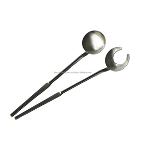 Thin Stems Pewter Antique Salad Server Sets Stainless Steel Salad <b>Spoon</b> And Fork Set of 2 Custom Printing - Product Image 1