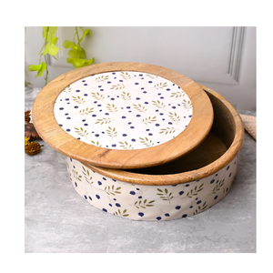 Mango Wood Casseroles Hand-Enameled <b>Lid</b> Roti Box with Design for Storage and Display for handmade use - Product Image 1