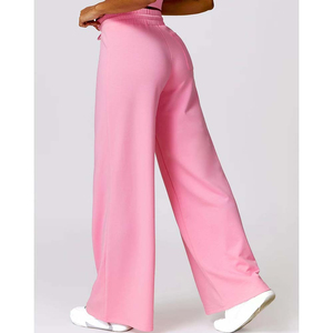 Pantalon évasé décontracté pour femme 2026, style vintage, couleur unie, avec cordon de serrage, taille haute, jambe large, service OEM ODM, prix abordable - Product Image 2