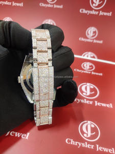 Montre-Bracelet Mécanique Automatique de Haute Qualité Usine Directe VVS Clarté Moissanite Diamant Clouté Acier Inoxydable pour Hommes - Product Image 5