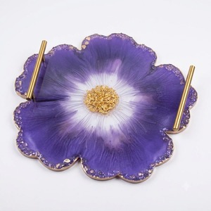 Flower Shaped <b>Epoxy</b> Resin Serving Tray With Gold Handles Purple Geode Agate Coaster Platter Decorative <b>Coffee</b> <b>Table</b> Centerpiece - Product Image 1