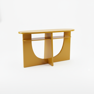 Table console, table d'appoint avec plateau en bois d'hévéa durable, placage chêne MDF, table basse au design moderne, couleur jaune - Product Image 1