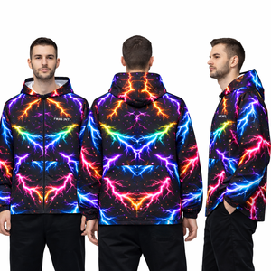 Veste à capuche zippée pour homme, imprimé néon éclair intégral, style streetwear Y2K, légère, fournisseur OEM en gros pour les acheteurs américains, vestes pour hommes - Product Image 5
