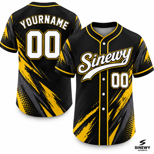 เสื้อเบสบอลสั่งทำพิเศษ Sinewy สีดำเหลือง ระบายอากาศได้ดี ป้องกันแบคทีเรีย แขนสั้น สำหรับฤดูหนาว เหมาะสำหรับผู้ใหญ่ทุกคน - Product Image 1