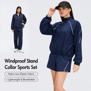 Ensemble de survêtement pour femme, couleur unie, manches longues, coupe ample, demi-zip avec poches latérales, léger, style décontracté, printemps - Product Image 5