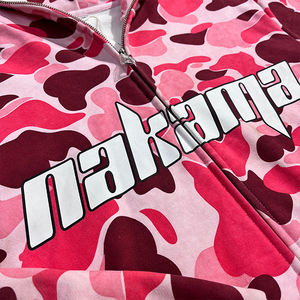 Sweat à capuche personnalisé avec fermeture éclair complète impression numérique lettre motif pull rue sweat à capuche camouflage Boxy sérigraphie sweat à capuche unisexe - Product Image 3