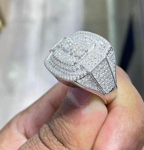 <b>Iced</b> Out Brilliant Cut Hip Hop Style Rhodium Plated Sterling Silver Cluster <b>Ring</b> Unisex Engagement Wedding Anniversary Gift - Product Image 2
