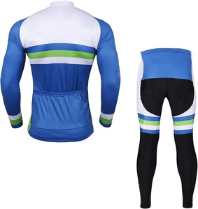 Ensemble maillot et short de cyclisme pour homme, bleu, vert, blanc, manches longues, respirant, en spandex et polyester, tenue de cyclisme d'équipe - Product Image 3