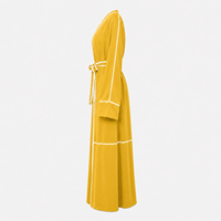 Nouvelle Abaya 2026 en Tissu Polyester Doux, Longueur Intégrale, avec Ceinture et Col en V, Style Élégant, Confortable, Respirant et Séchage Rapide
