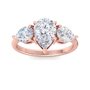 Anillo de Compromiso y Boda de Tres Piedras con Diamante Cultivado en Laboratorio con Corte Pera para Mujer, Diamantes Laterales Marquise, Oro de 18K, Certificado IGI - Product Image 1