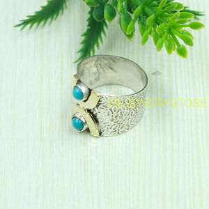 Bague Statement en Argent 925 Fait Main avec Pierre Turquoise pour Femme, Style Vintage Bohème, Large Bande en Laiton, Bijou Artisanal, Cadeau Unisexe - Product Image 3